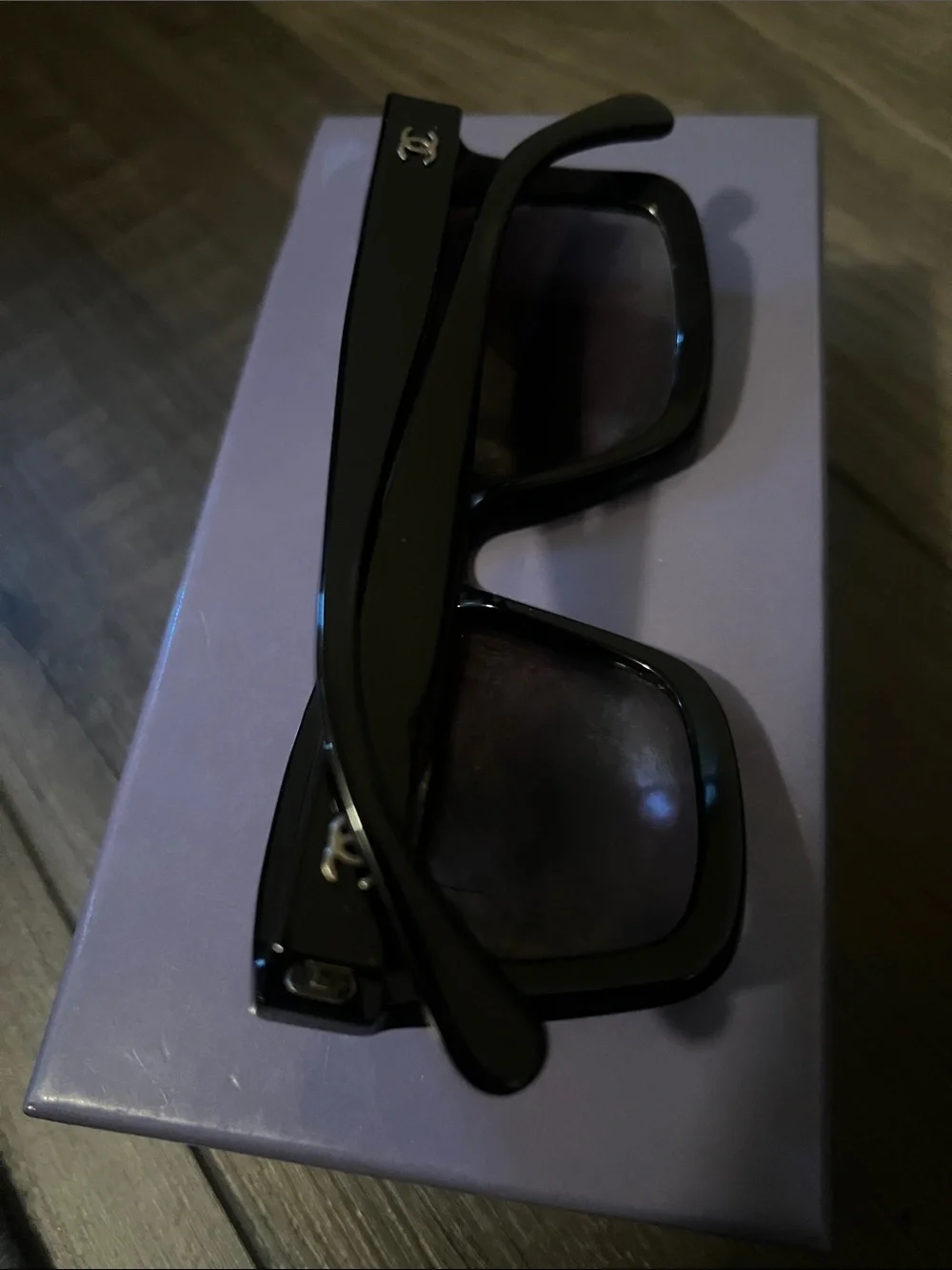 CHANEL Black Square Frame Sunglasses with Subtle Logo